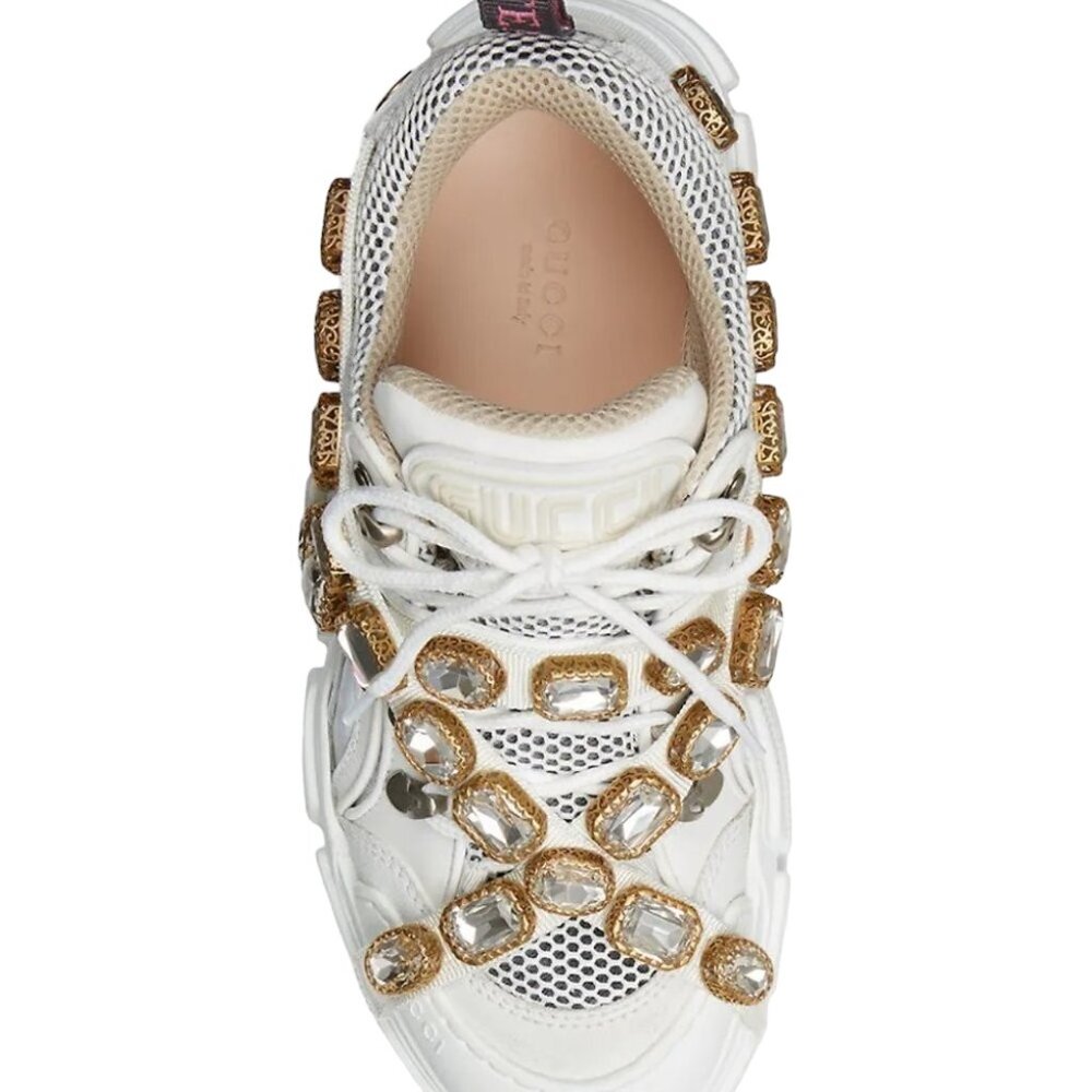 NIB Gucci xSega Mesh Calfskin Suede Removable Crystals Women Flashtrek Sneakers - Picture 4 of 9